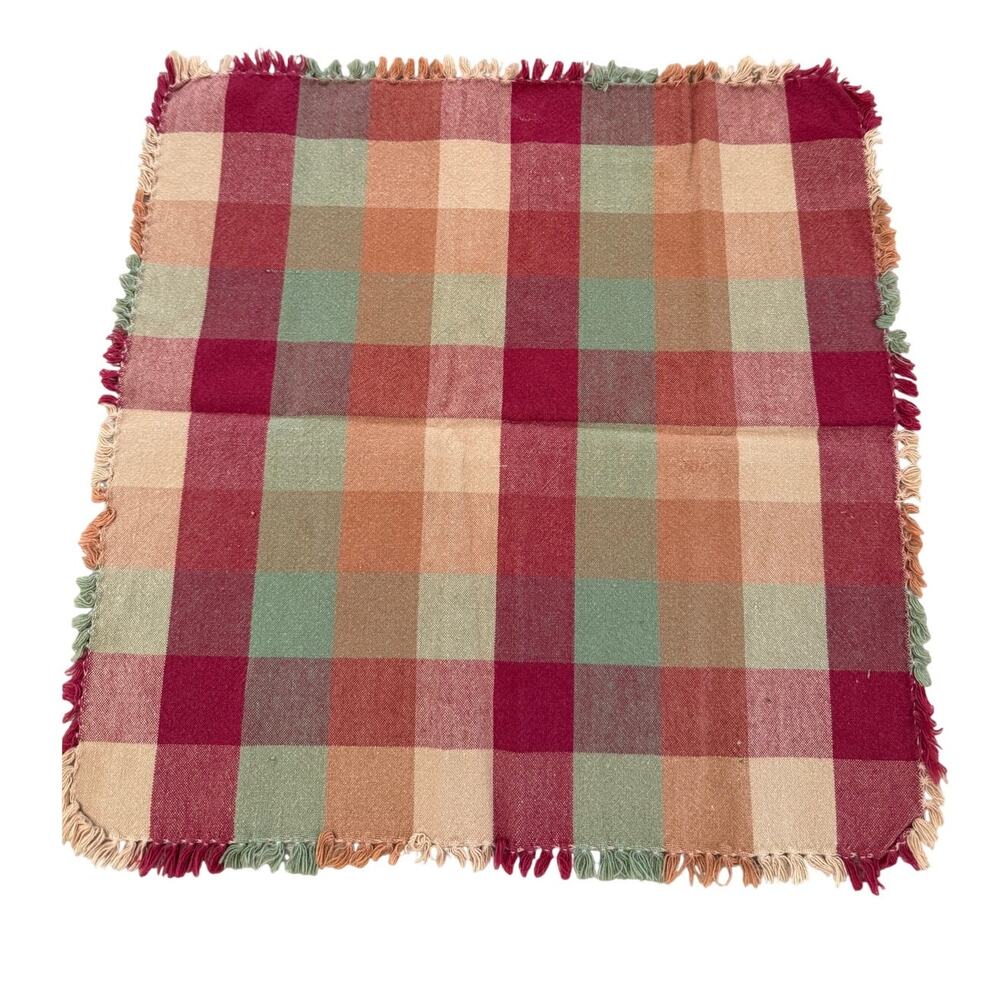 Country Cotton Fringed Napkin Bundle Red Green Plaid Print